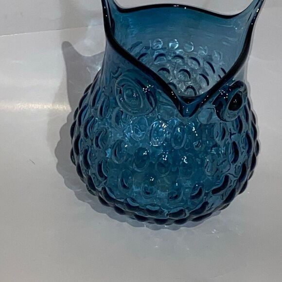Blue Murano Hand Blown Thumbprint Art Glass Great Horned Glass Owl Vase Figurine - Picture 2 of 12